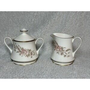 KENSINGTON USA Floral Fine China Ivory Bone Sugar Bowl And Creamer Set